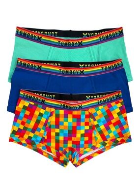 NWOT TomboyX Boy Shorts x3 sz M * Multicolor Print Cotton Rainbow Underwear